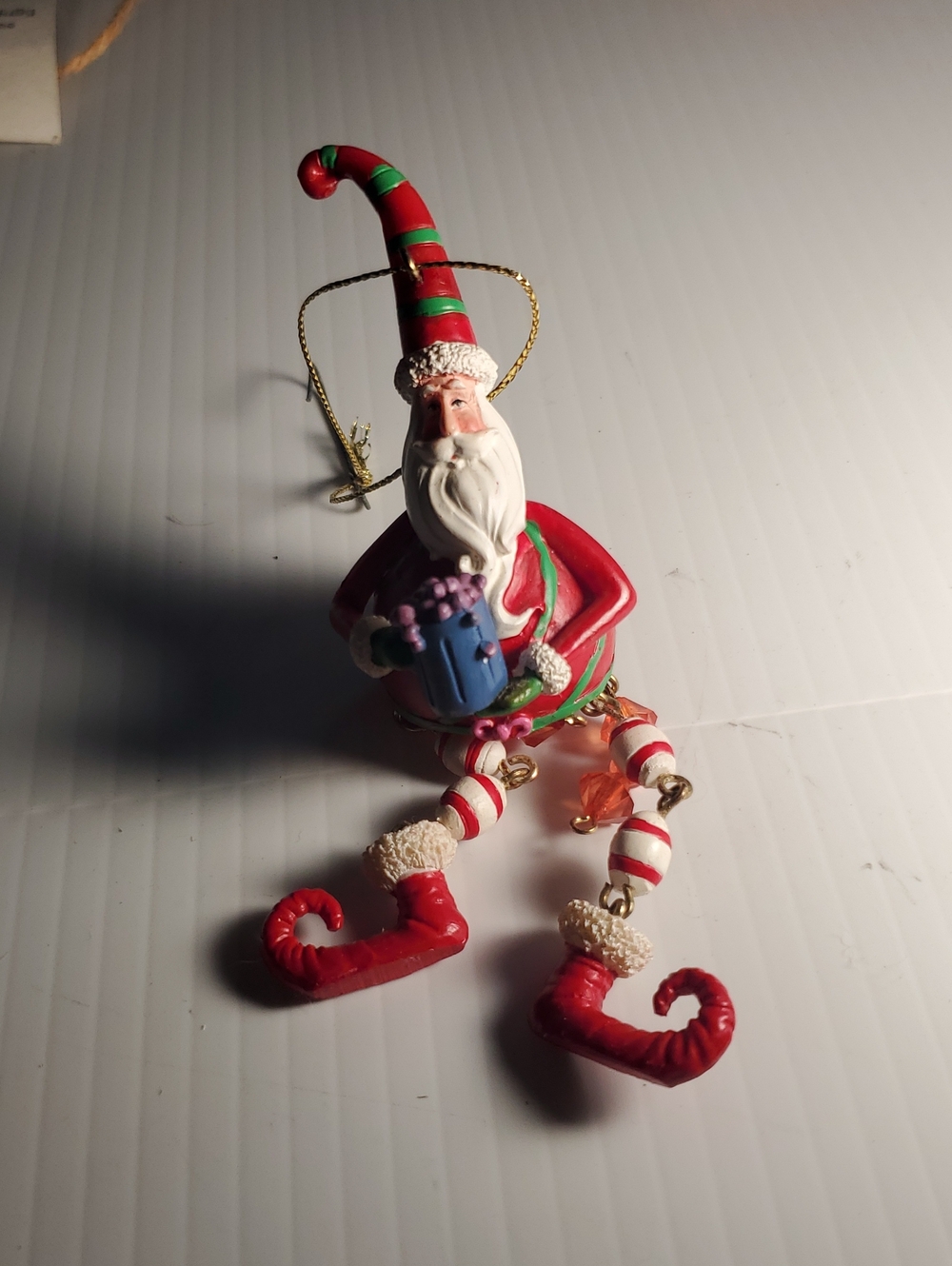 Whimsical Santa Holiday Ornament in Red, Green, White